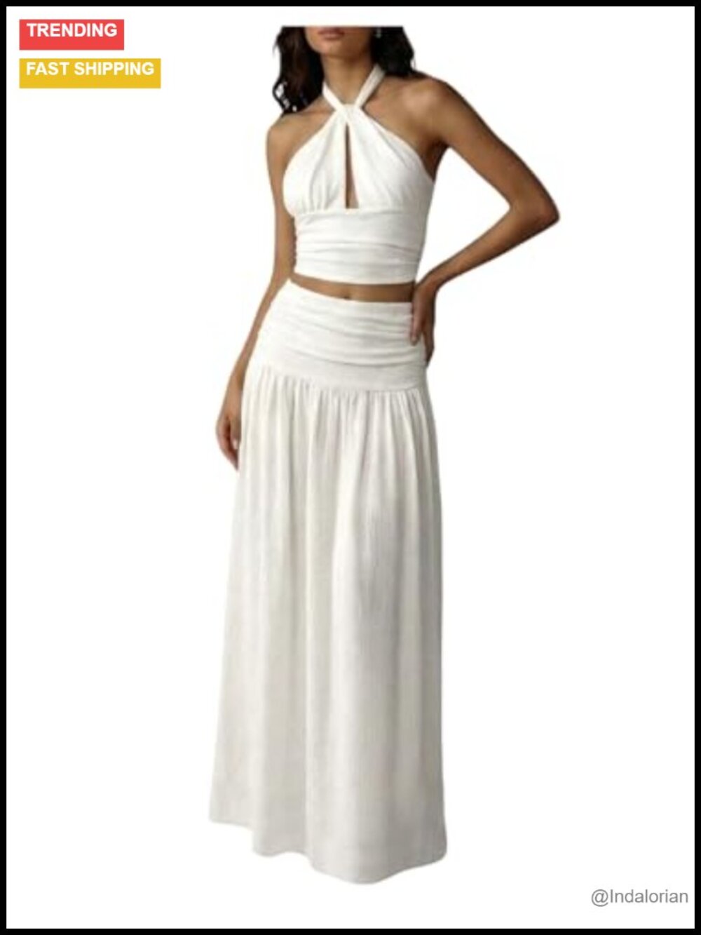 2 Piece Halter Crop Top & Maxi Skirt Set Backless Twist Front